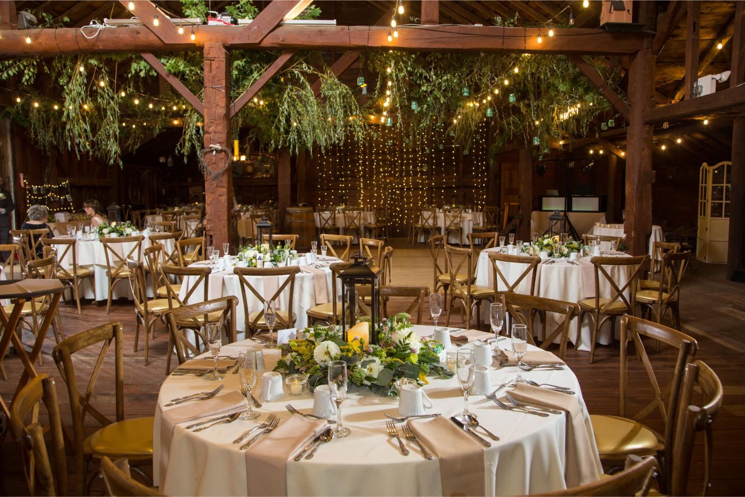 Decorated dining table in dining hall